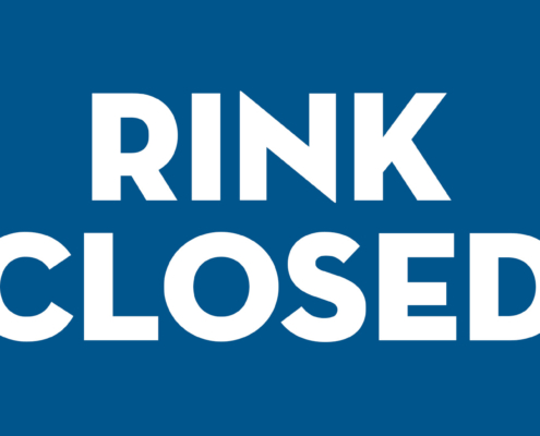 Text on a blue background that says "Rink Closed".